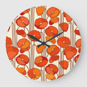 Art Nouveau Poppies Wall-klok Grote Klok