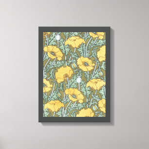  Art Nouveau, Poppy Flowers in tuin Canvas Afdruk