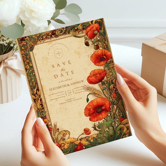 Art Nouveau Poppy Wedding Save The Date