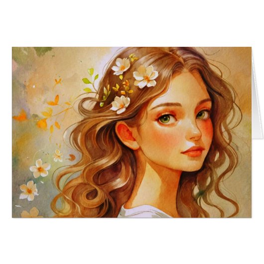 Art Nouveau portrait watercolor Card (Voorkant Horizontaal)