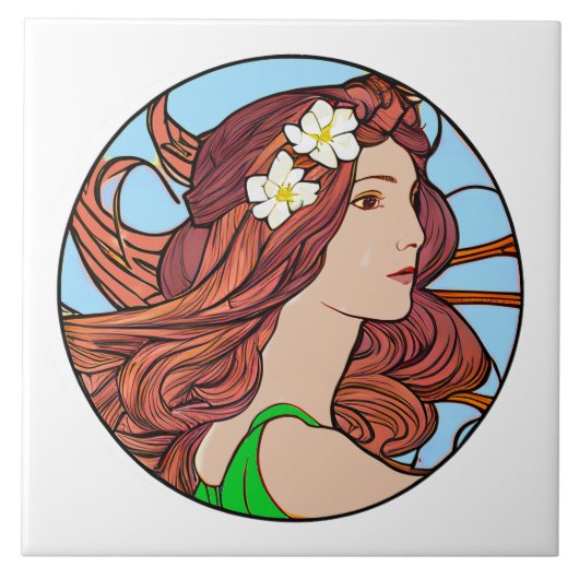 Art Nouveau Portret van een vrouw met rood haar Tegeltje (Voorkant)