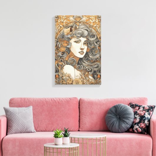 Art Nouveau Portret Vrouw Illustratie Canvas Afdruk (Insitu (Woonkamer))