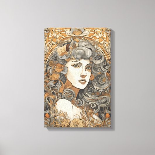 Art Nouveau Portret Vrouw Illustratie Canvas Afdruk (Voorkant)