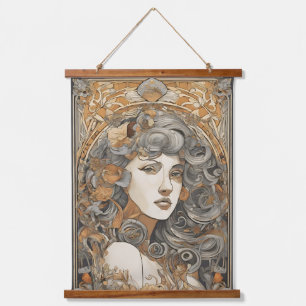 Art Nouveau Portret Vrouw Illustratie Hangend Wandkleed