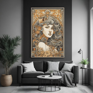 Art Nouveau Portret  Vrouw Illustratie Poster