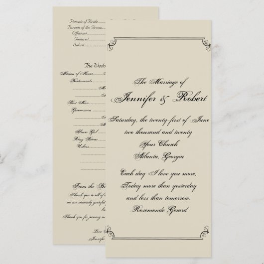 Art Nouveau Posh Wedding Programme (Devant / Derrière)