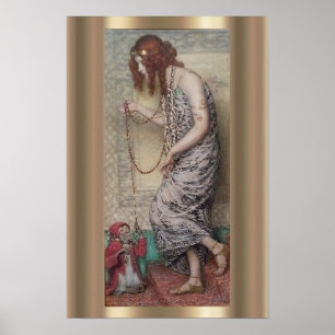 Art nouveau princess en haar apenschilderij poster