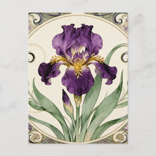 Art Nouveau Purple Iris Briefkaart (Voorkant)