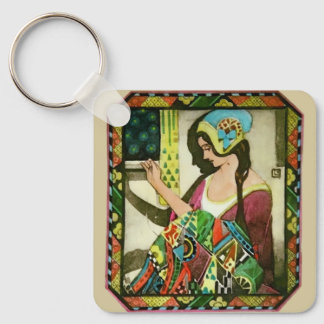 Art Nouveau Quilter – Vintage Sewing Woman  Sleutelhanger