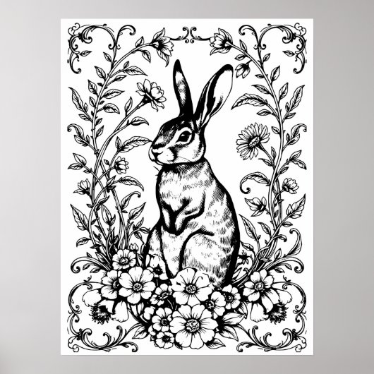 Art Nouveau Rabbit Coloring Poster 3 (Devant)