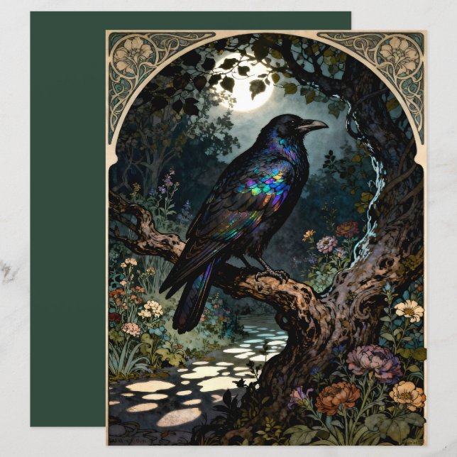 Art Nouveau Raven Scrapbook Paper (Voorkant / Achterkant)