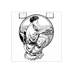 Art Nouveau Reading Books Rubber Stamp Rubberstempel