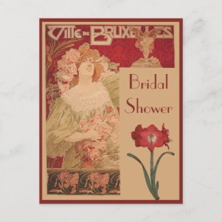 Art Nouveau Red Amaryllis en Lady Vrijgezellenfees Kaart