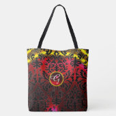 ART NOUVEAU RED BLACK GOLD DAMASK MONOGRAM DRAAGTAS (Achterkant)