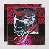 ART NOUVEAU RED BLACK GOLD DAMASK MONOGRAM, ruby Kaart (Voorkant / Achterkant)