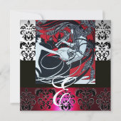 ART NOUVEAU RED BLACK GRAY SILVER DAMASK MONOGRAM KAART (Voorkant)