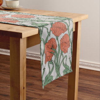 Art Nouveau Red Poppy Floral Print Korte Tafelloper