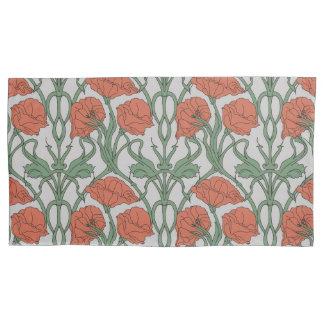Art Nouveau Red Poppy Floral Print Kussensloop