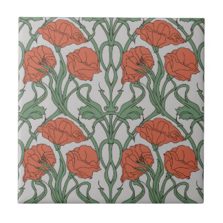 Art Nouveau Red Poppy Floral Print Tegeltje