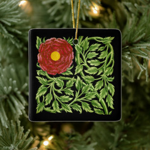 Art Nouveau Red Rose De Morgan Keramisch Ornament