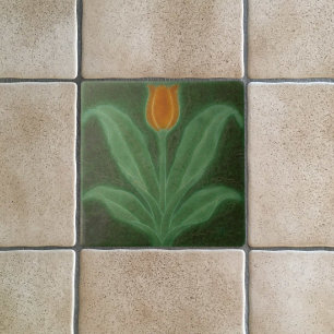 Art Nouveau Reproduction Oranje Tulip on Green Tegeltje