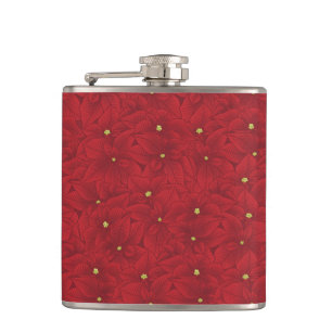 Art Nouveau Retro Rode Bloemige Kerst Poinsettia Heupfles