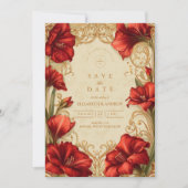 Art Nouveau Rode Amaryllis bruiloft Save The Date (Voorkant)
