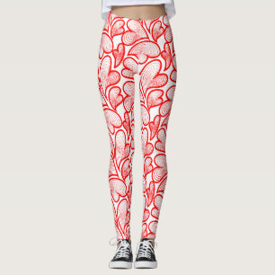 Art Nouveau Rode Harten Loofwerk Leggings