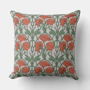 Art Nouveau Rode Klaproos Bloemendruk Kussen