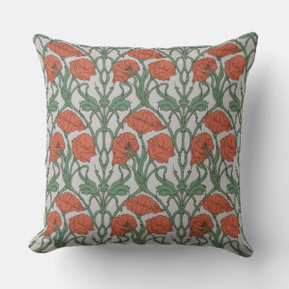 Art Nouveau Rode Klaproos Bloemendruk Kussen