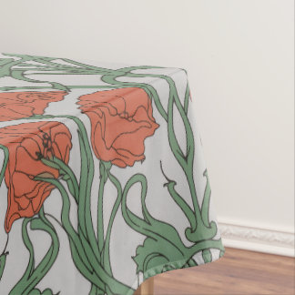 Art Nouveau Rode Klaproos Bloemendruk Tafelkleed
