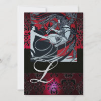ART NOUVEAU RODE ZWARTE CHAMPAGNE DAMAST MONOGRAAM