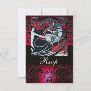 ART NOUVEAU ROOD ZWART GOUD DAMASK RSVP ,ruby Kaartje