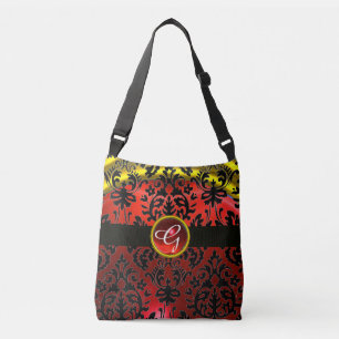 ART NOUVEAU ROOD ZWART GOUD DAMASK RUBY MONOGRAM CROSSBODY TAS
