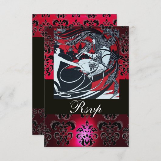 ART NOUVEAU ROOD ZWART WIT DAMASK RSVP ,ruby (Voorkant / Achterkant)