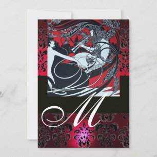 ART NOUVEAU ROOD ZWART WIT DAMAST MONOGRAAM, Robij Kaart