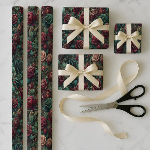 Art Nouveau Roos Teal Inpakpapier Bundel Set Vel