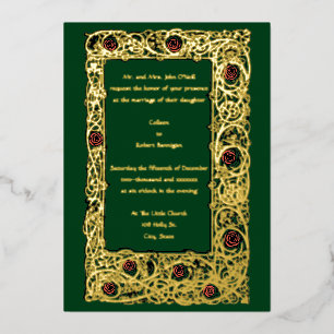 Art Nouveau Roos Vine & Clover Border Wedding Folie Uitnodiging