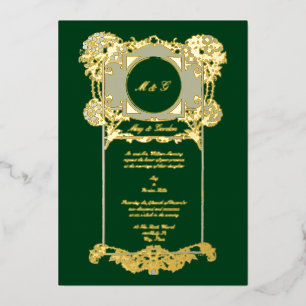 Art Nouveau Roos Wedding Folie Uitnodiging