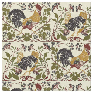 Art Nouveau Rooster & Hen Chickens Patroon Stof