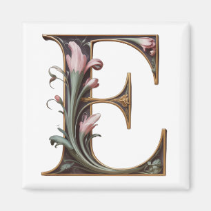 Art Nouveau Rose et Or Lettre E Magnet