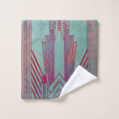 Art nouveau, rouge, turquoise, vert, vintage, art (Gant de toilette)