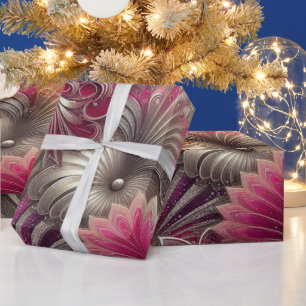 Art Nouveau Roze en Zilveren Fans Cadeaupapier