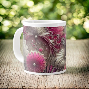 Art Nouveau Roze en Zilveren Fans Extra Grote Beker
