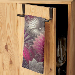 Art Nouveau Roze en Zilveren Fans Theedoek
