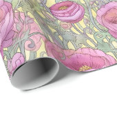 Art nouveau roze ranuculus cadeaupapier (Rol Hoek)