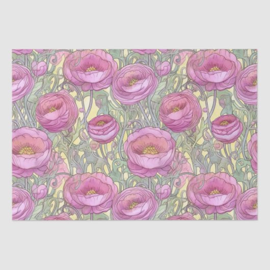 Art nouveau roze ranuculus tissuepapier (Voorkant)