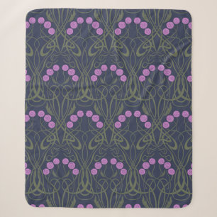 Art Nouveau Roze Rozen en Sinuzeuze Stengels Sherpa Deken