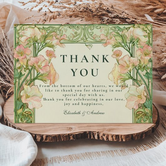 Art Nouveau Roze Sweet Pea Wedding Bedankkaart