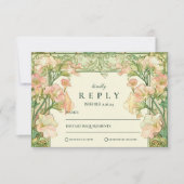Art Nouveau Roze Sweet Pea Wedding RSVP Kaartje (Voorkant)